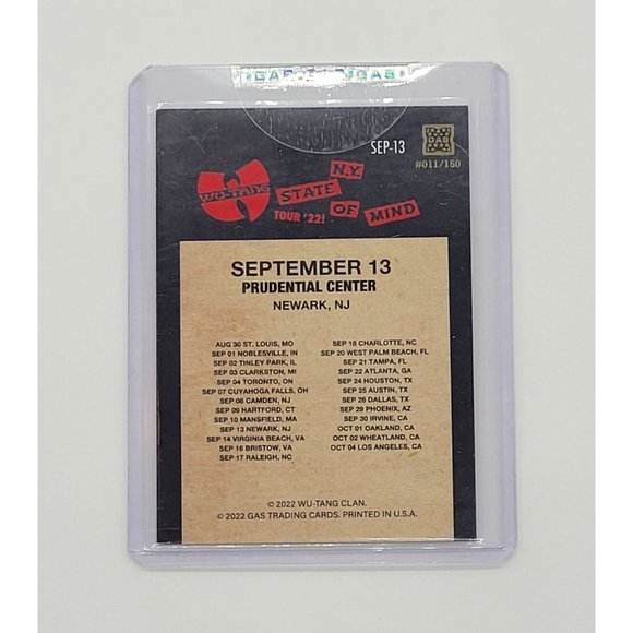 GAS Wu-Tang Clan N.Y. State of Mind 2022 Tour Newark New Jersey Trading Card - Picture 3 of 3